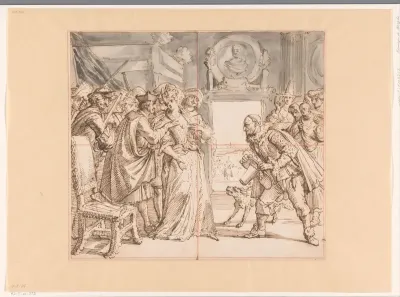 Ontwerp voor een spotprent op de vervolging van de protestanten door Lodewijk XIV