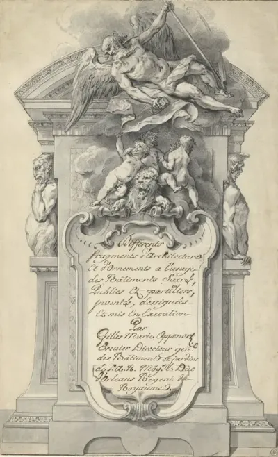 Ontwerp voor een titelblad met de Tijd boven een cartouche