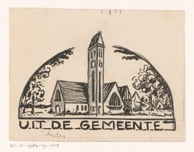Ontwerp voor een titelhoofd met de Tesselschadekerk te Hilversum