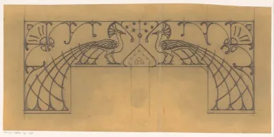 Ontwerp voor een titelhoofd met twee pauwen