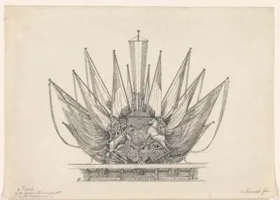 Ontwerp voor een trofee met de spiegelversiering van The Royal Charles