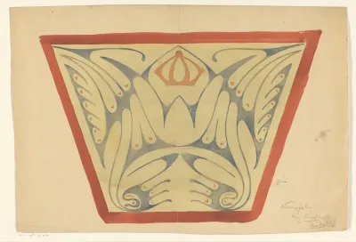 Ontwerp voor een vierhoekig ornament met hoofdletter W en kroon