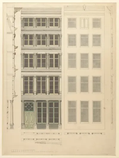 Ontwerp voor een voor- en zijaanzicht van een gevel en raampartijen