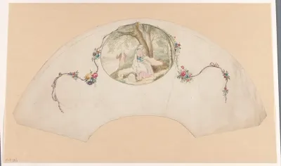 Ontwerp voor een waaier met een slapende vrouw en een man
