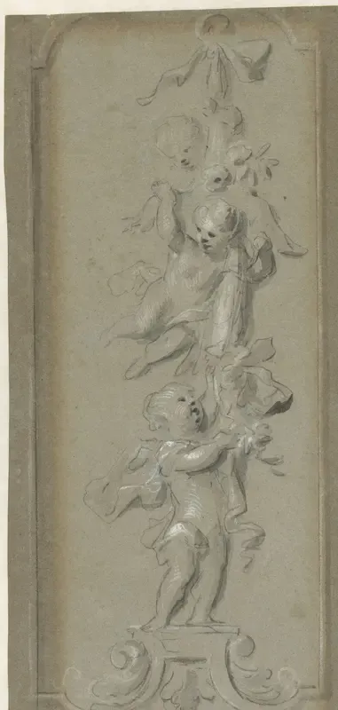 Ontwerp voor een wandbespanning met drie putti