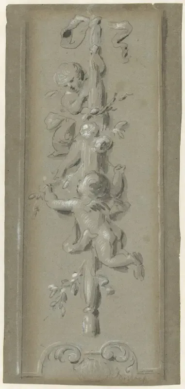 Ontwerp voor een wandbespanning met twee putti