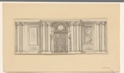 Ontwerp voor een wanddecoratie met symbolen van Caritas (deugd)