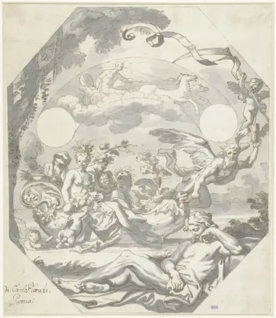 Ontwerp voor een wijzerplaat met een mythologische allegorie