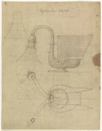 Ontwerp voor een zilveren lamp in de vorm van een vogel