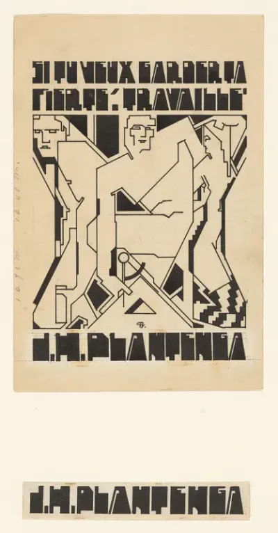 Ontwerp voor ex libris van J.H. Plantenga