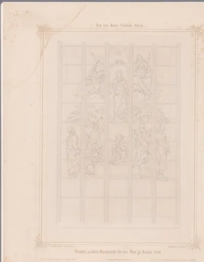 Ontwerp voor glas in lood ramen in de Dom van Aachen