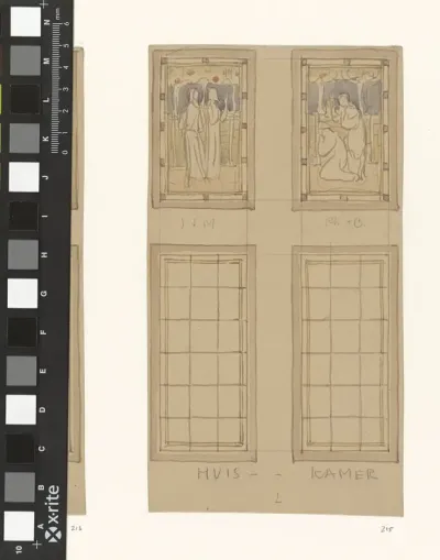 Ontwerp voor glasschildering met Jupiter, Mercurius, Philemon en Baucis
