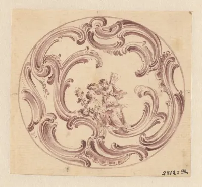 Ontwerp voor het deksel van een ronde doos met Flora en Zephyr