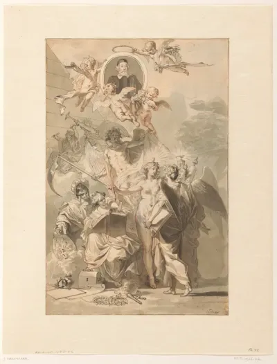 Ontwerp voor het frontispice van Edward Simson, Chronicon Catholicon