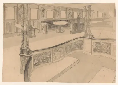 Ontwerp voor het interieur van een deksalon met dichte balustrade