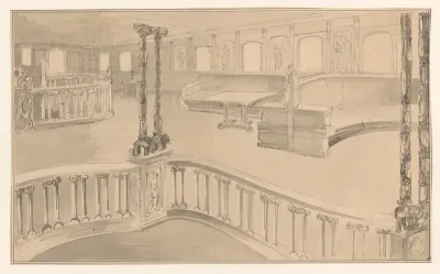 Ontwerp voor het interieur van een deksalon met open balustrade