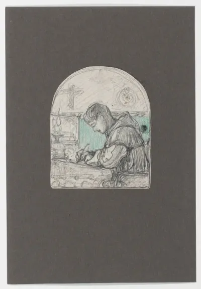 Ontwerp voor illustratie (fol. 1): Van den Vos Reinaerde; De schrijver Willem