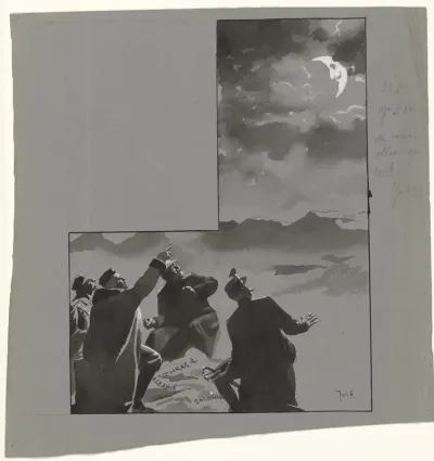 Ontwerp voor illustratie in De Amsterdammer: De Balkanroovers: De Halve Maan! (2 Februari 1913)