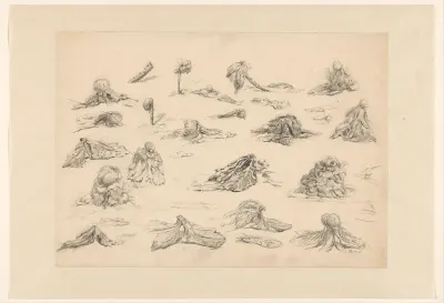 Ontwerp voor illustratie in De Amsterdammer: drie staande mannen (2 maart 1902)