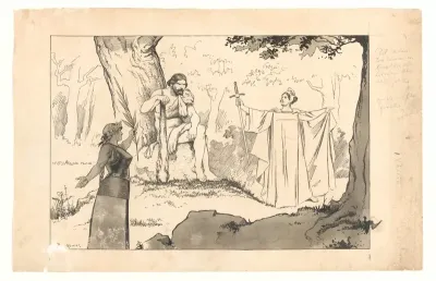 Ontwerp voor illustratie in De Amsterdammer: Hercules op de tweesprong voor de keuze tussen Oorlog en Vrede (12 Mei 1917)