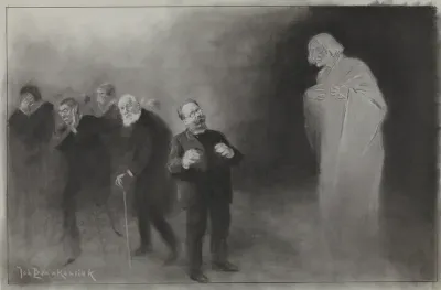 Ontwerp voor illustratie in De Amsterdammer: Het vergeten van Schimmel in den Nieuwjaarswensch van den Stadschouwburg, 13 januari 1907