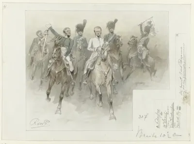 Ontwerp voor illustratie voor De Kolossus der Negentiende Eeuw door P.J. Andriessen (Textill., blz. 44); scène uit het leven van Napoleon