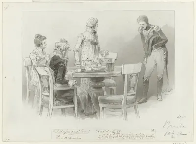 Ontwerp voor illustratie voor De Kolossus der Negentiende Eeuw door P.J. Andriessen (Textill., blz. 68); scène uit het leven van Napoleon