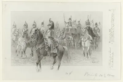 Ontwerp voor illustratie voor De Kolossus der Negentiende Eeuw door P.J. Andriessen (Textill., blz. 76); scène uit het leven van Napoleon