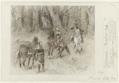 Ontwerp voor illustratie voor De Kolossus der Negentiende Eeuw door P.J. Andriessen (Textill., blz. 9); scène uit het leven van Napoleon