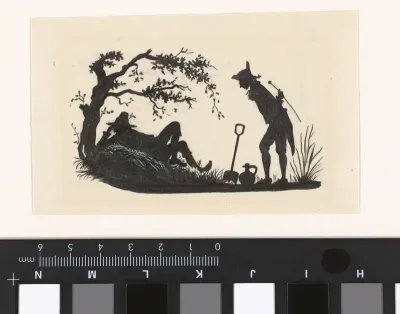 Ontwerp voor illustratie voor In Holland staat een huis: silhouet van de man die de knecht betrapt