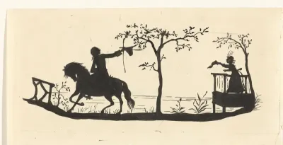 Ontwerp voor illustratie voor In Holland staat een huis: silhouet van de man die het huis met zijn dochter verlaat