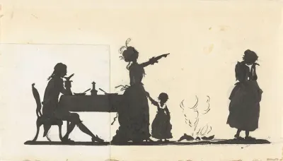 Ontwerp voor illustratie voor In Holland staat een huis: silhouet van de meid die valt