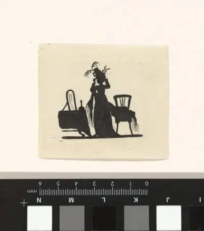 Ontwerp voor illustratie voor In Holland staat een huis: silhouet van de vrouw voor de spiegel