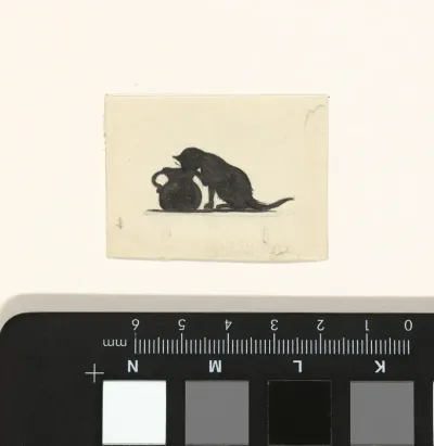 Ontwerp voor illustratie voor In Holland staat een huis: silhouet van kat die uit een kan drinkt