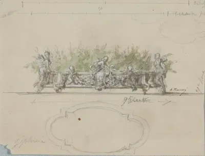Ontwerp voor jardinière gevuld met planten, met enkele plattegronden