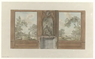 Ontwerp voor kamerwand met schoorsteenstuk van de Doop van de kamerling