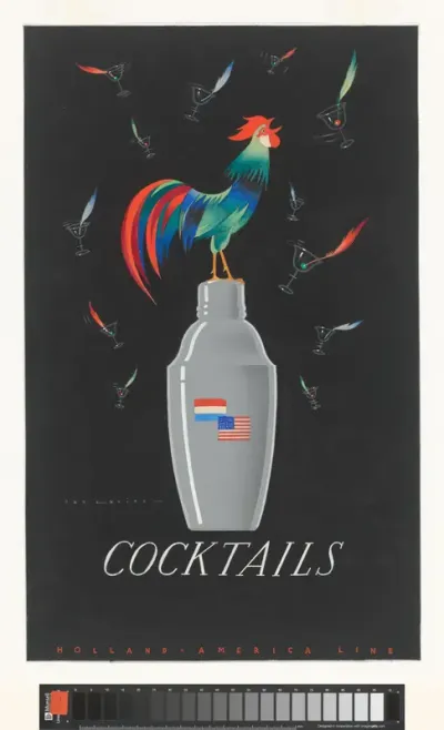 Ontwerp voor omslag cocktail prijslijst van de Holland-Amerika Lijn