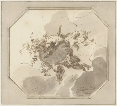 Ontwerp voor plafondschildering met putti met korf
