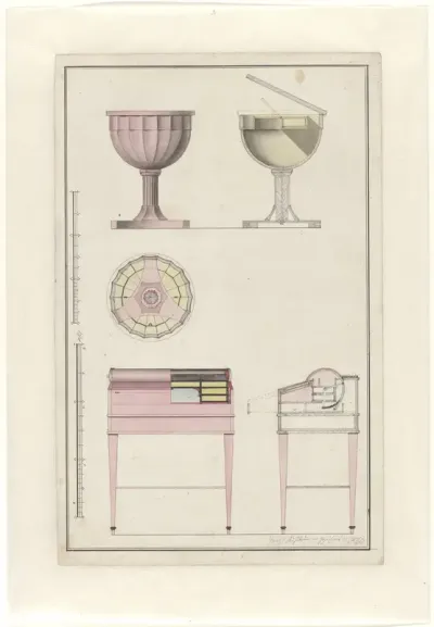 Ontwerp voor ronde naaitafel en bureau