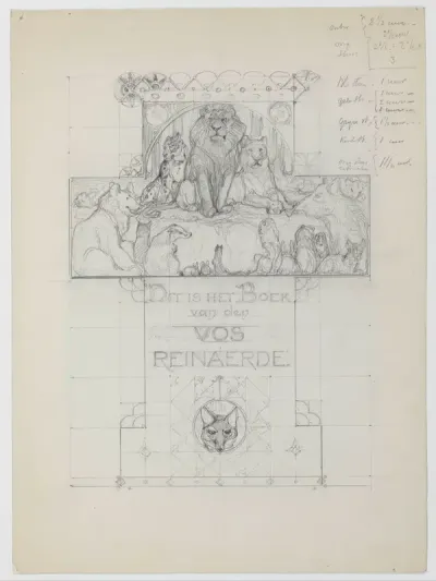 Ontwerp voor Titelblad van: Van den Vos Reinaerde, De bijeenkomst der dieren voor Koning Nobel