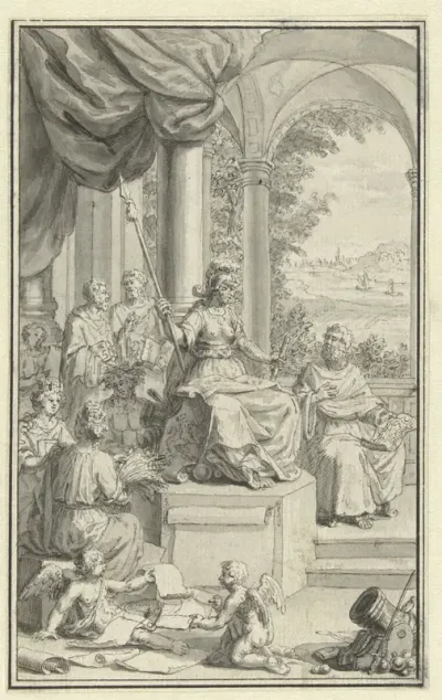 Ontwerp voor titelpagina voor Tegenwoordige Staat der Vereenigde Nederlanden, deel II