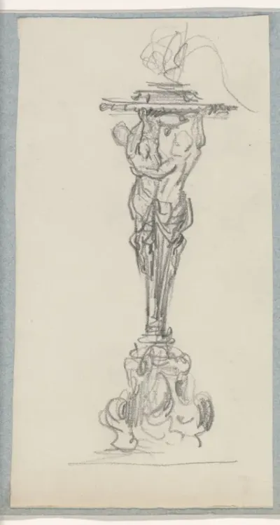 Ontwerp voor torchère met hermfiguren