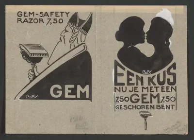 Ontwerp voor twee advertenties voor GEM safety razor