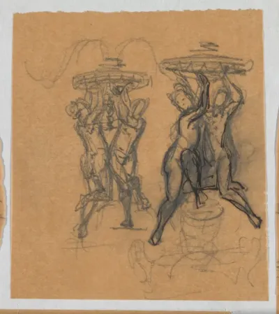 Ontwerp voor twee schachten met figuren van kandelabers