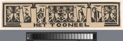 Ontwerp voor vignet in het gedenkboek voor koningin Wilhelmina uit 1923: Het Tooneel