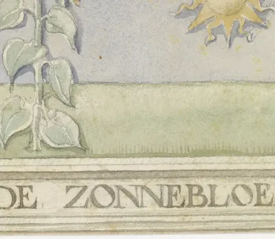 Ontwerp voor vignet met zonnebloem en zon