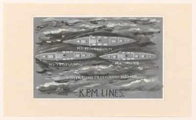 Ontwerp voor vignet van de Koninklijke Paketvaart Maatschappij, K.P.M. Lines