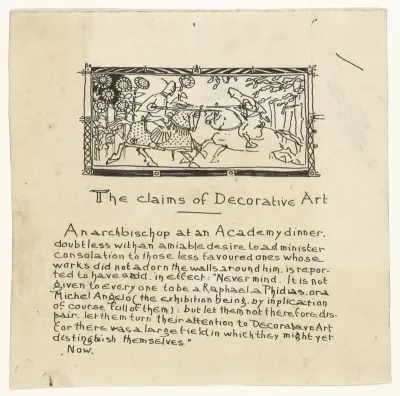 Ontwerp voor voorwoord (?) van The claims of Decorative Art met illustratie van steekspel