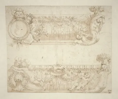 Ontwerp, wellicht voor twee voorzijdes van de hemel van een hemelbed
