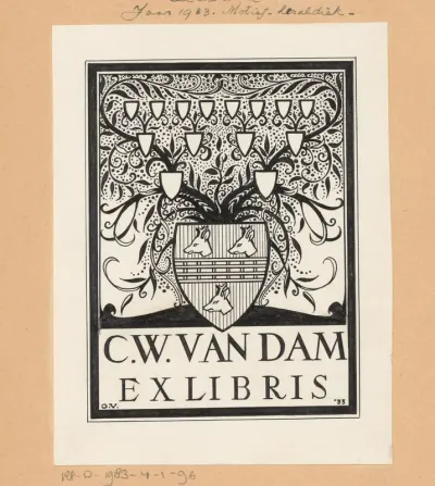 Ontwerptekening voof ex libris van C.W. van Dam